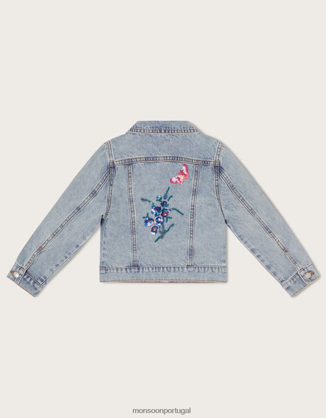 roupas jaqueta jeans floral com lantejoulas Monsoon garota azul (azul claro) RPLH8F1908