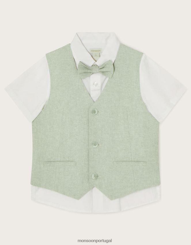 roupas Conjunto de colete de três peças, gravata borboleta e camisa de manga curta Monsoon garoto verde RPLH8F2277