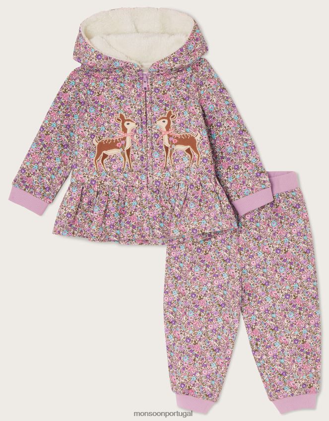 roupas conjunto baby ditsy deer com capuz e jogger Monsoon garota roxo (lilás) RPLH8F2092