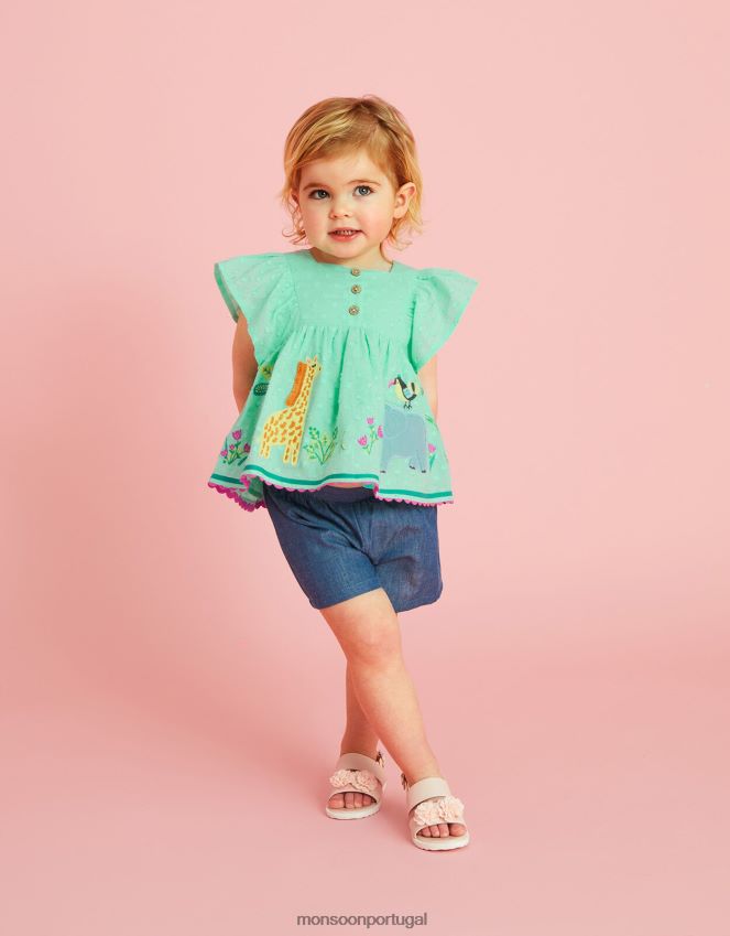 roupas conjunto baby dobby de blusa e shorts de animal da selva Monsoon garota verde (hortelã) RPLH8F2164