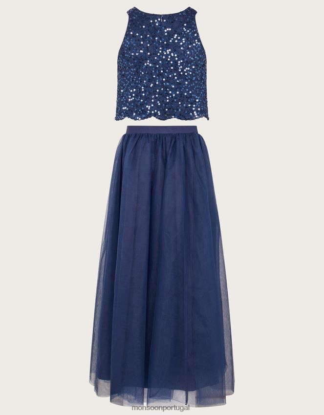 roupas conjunto de baile de formatura com top de lantejoulas e saia maxi de tule Monsoon garota azul-marinho) RPLH8F2813