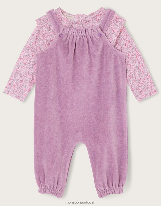 roupas conjunto de macacão de veludo com estampa ditsy para recém-nascido Monsoon crianças roxo (lilás) RPLH8F2091