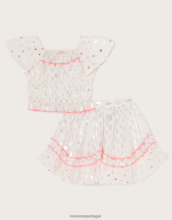 roupas conjunto de saia e top estampado foil Monsoon garota branco RPLH8F1978