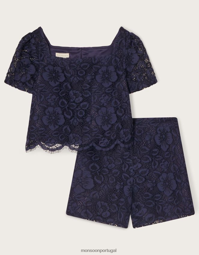 roupas conjunto top e shorts em renda Monsoon garota azul-marinho) RPLH8F1812