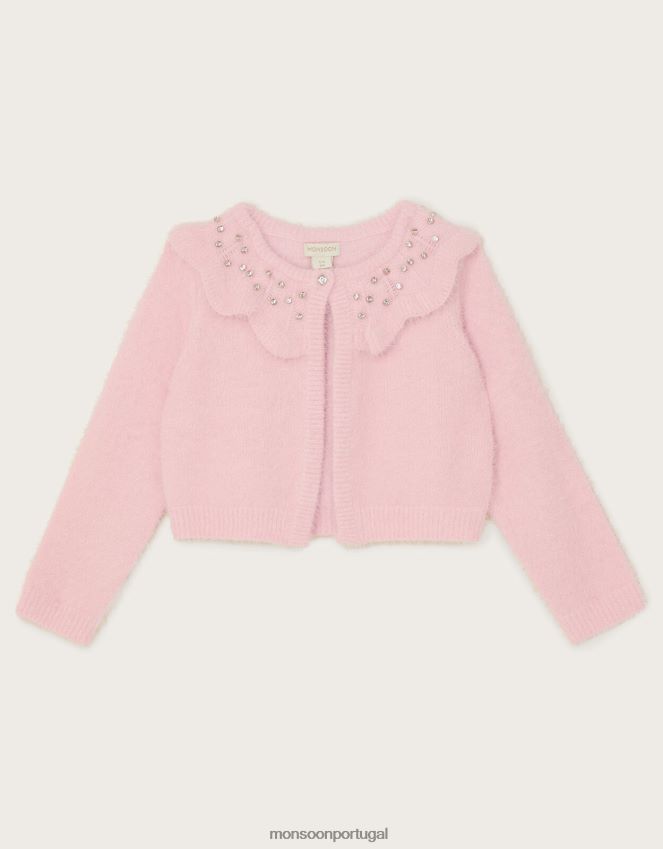 roupas cardigã bolero fofo com gola de gema Monsoon garota rosa RPLH8F1692