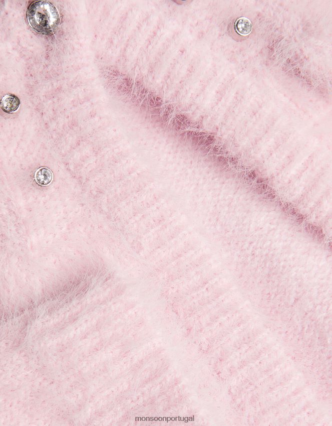 roupas cardigã bolero fofo com gola de gema Monsoon garota rosa RPLH8F1692