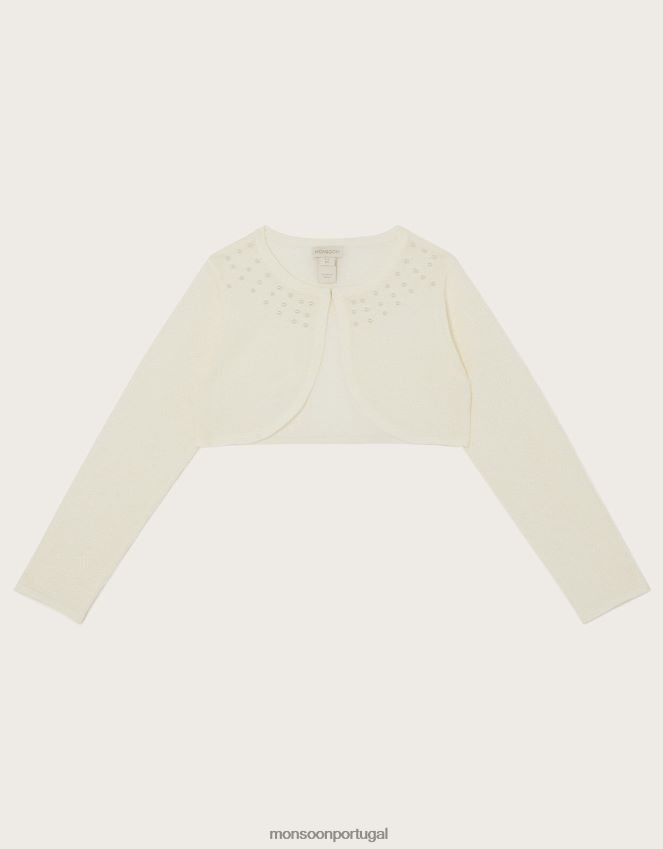 roupas cardigã com acabamento em pérola Monsoon garota marfim RPLH8F1822