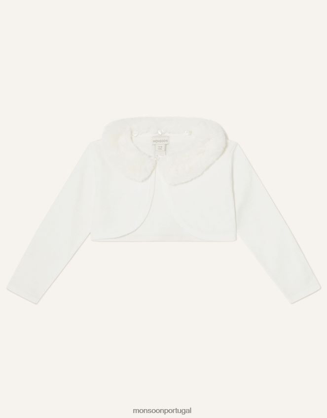 roupas cardigã de gola de pele sintética supermacio para bebê Monsoon garota marfim RPLH8F2102