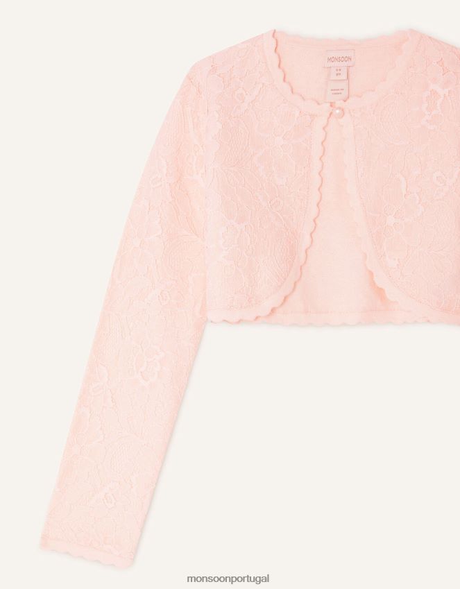 roupas cardigã de renda Monsoon garota rosa RPLH8F1866