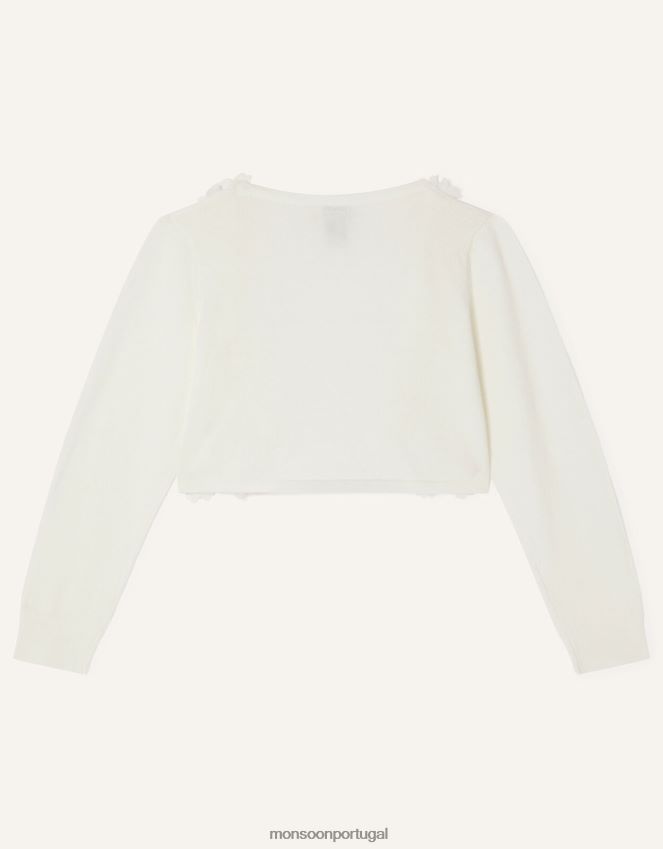 roupas cardigan com detalhe 3d flora Monsoon garota marfim RPLH8F1852