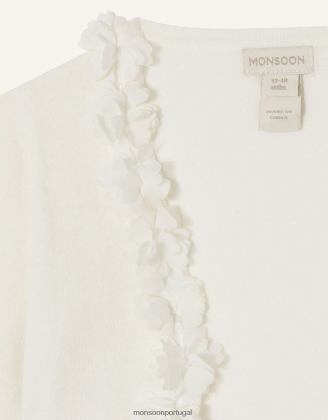 roupas cardigan com detalhe 3d flora Monsoon garota marfim RPLH8F1852