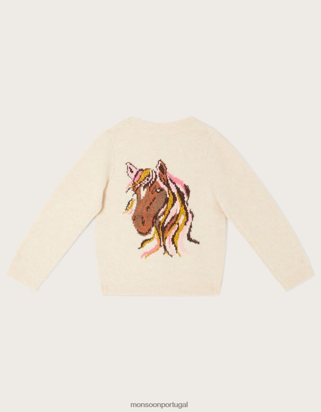 roupas cardigan intarsia cavalo com decote em V Monsoon crianças camelo (aveia) RPLH8F1996