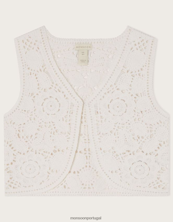 roupas colete cropped de crochê boutique Monsoon garota marfim RPLH8F1956