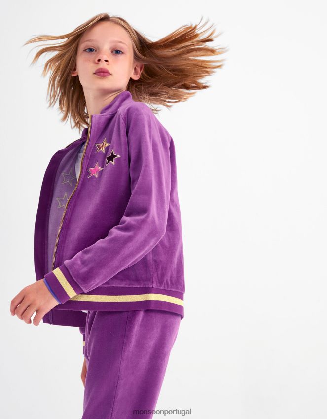 roupas jaqueta bomber com zíper em veludo cósmico Monsoon garota roxo RPLH8F1704