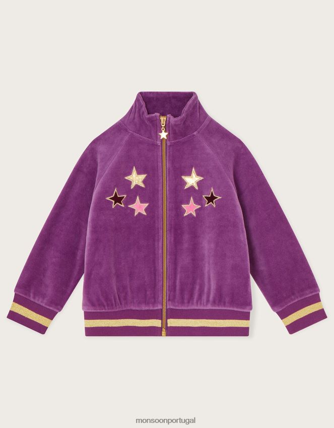roupas jaqueta bomber com zíper em veludo cósmico Monsoon garota roxo RPLH8F1704