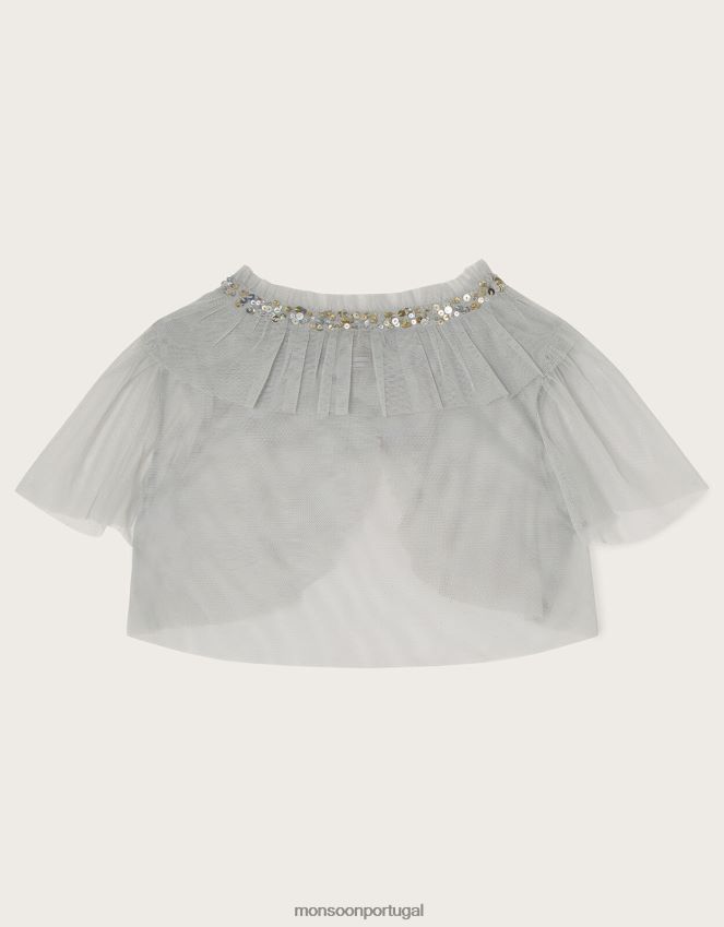 roupas jaqueta com capa curta de tule land of Wonder Monsoon garota cinza RPLH8F1878