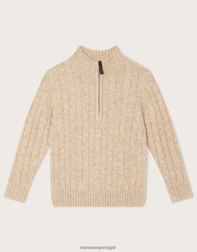 roupas jumper tricotado com meio zíper Monsoon garoto Pedra natural) RPLH8F2246