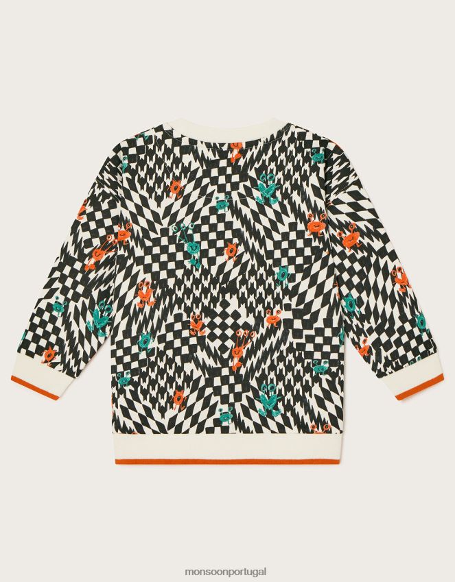 roupas moletom skatista com estampa de monstro Monsoon garoto marfim RPLH8F2201