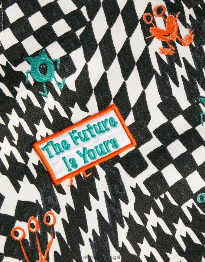 roupas moletom skatista com estampa de monstro Monsoon garoto marfim RPLH8F2201