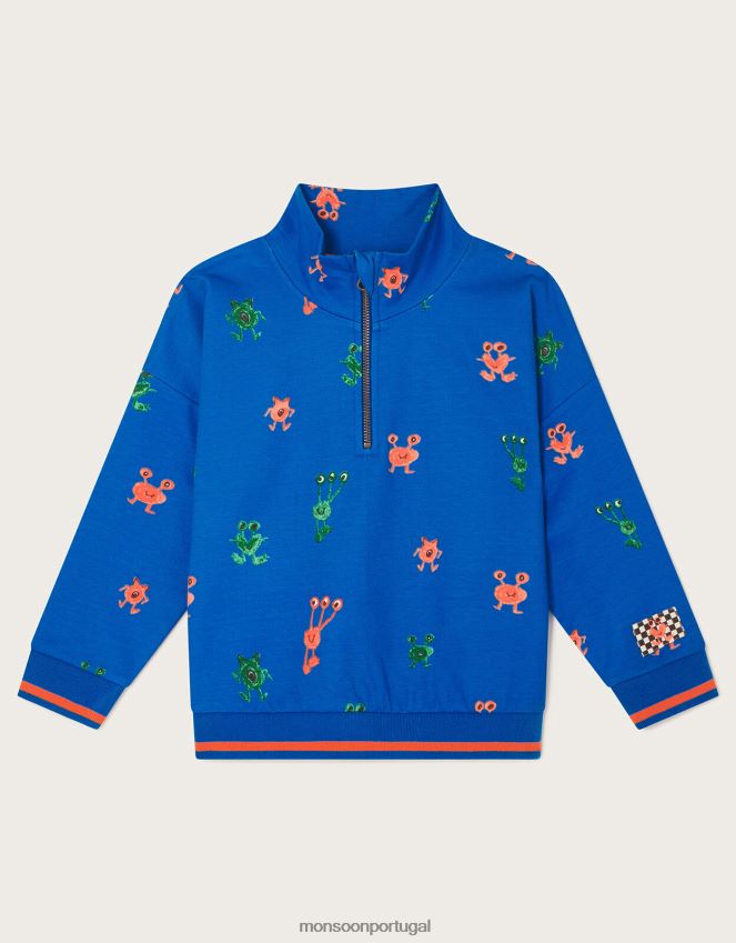 roupas pulôver monstro com meio zíper Monsoon garoto azul RPLH8F2196