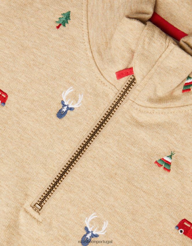 roupas suéter bordado com gola zip Monsoon garoto Pedra natural) RPLH8F2245