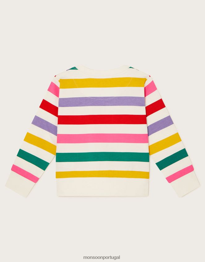 roupas suéter de gola redonda com listras arco-íris Monsoon garota azul RPLH8F1645