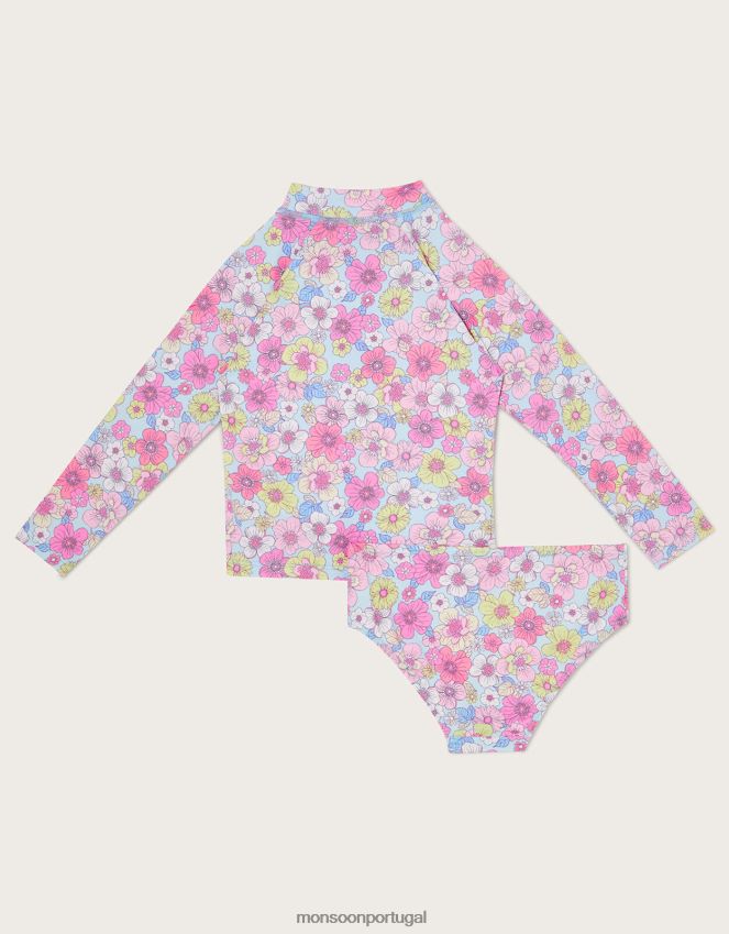 roupas Fato de banho retro floral de duas peças para bebé com proteção upf50+ Monsoon crianças azul RPLH8F2133