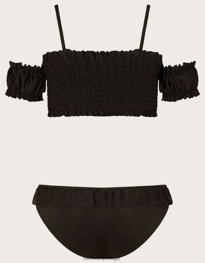 roupas biquíni franzido ombro frio com poliéster reciclado Monsoon garota preto RPLH8F1747