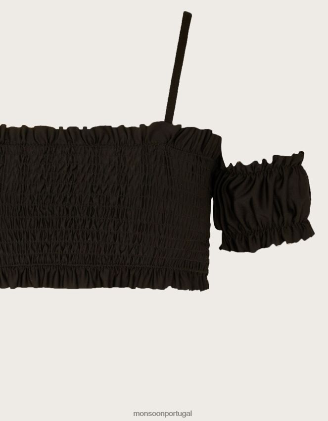 roupas biquíni franzido ombro frio com poliéster reciclado Monsoon garota preto RPLH8F1747