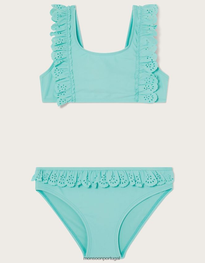 roupas conjunto de biquíni com babado cortado a laser Monsoon garota azul (turquesa) RPLH8F2006