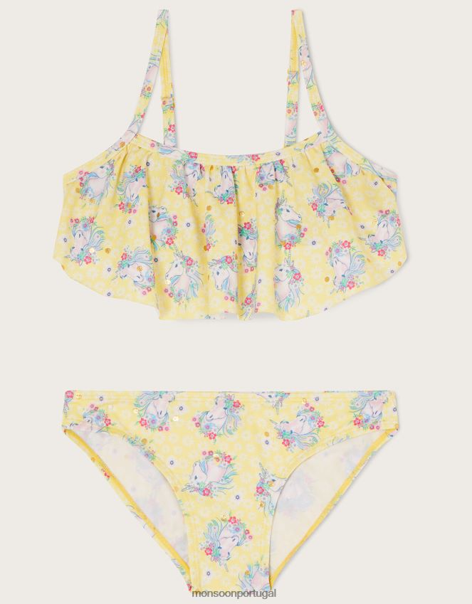 roupas conjunto de biquíni com babado de folha de unicórnio Monsoon garota amarelo RPLH8F1932