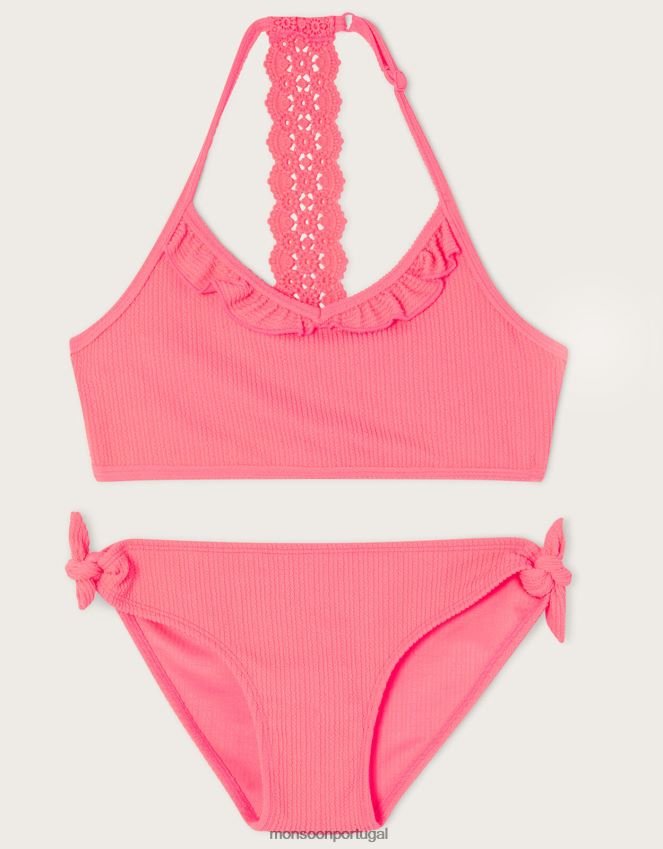 roupas conjunto de biquíni de crochê com textura Monsoon garota laranja (coral) RPLH8F1901