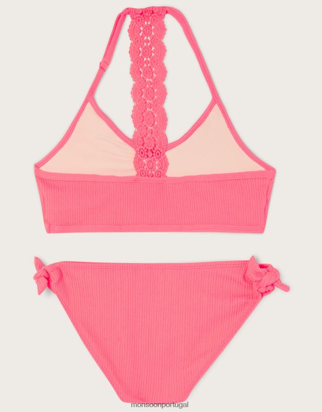 roupas conjunto de biquíni de crochê com textura Monsoon garota laranja (coral) RPLH8F1901