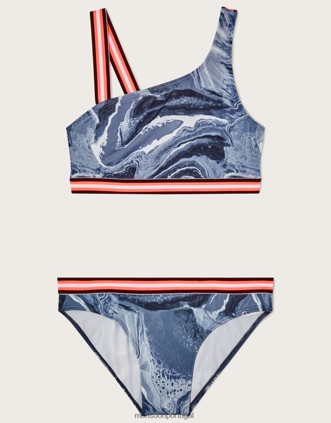 roupas conjunto de biquíni de um ombro em mármore Monsoon garota preto RPLH8F1864