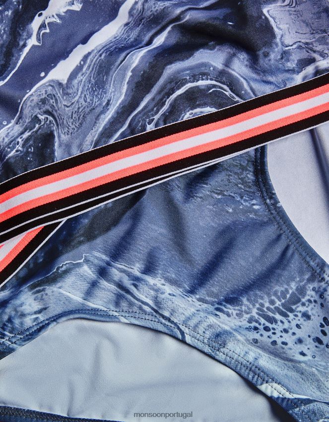 roupas conjunto de biquíni de um ombro em mármore Monsoon garota preto RPLH8F1864