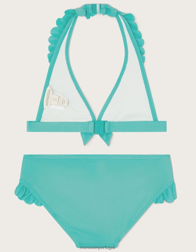roupas conjunto de biquíni triangular com babados Monsoon garota verde RPLH8F2018