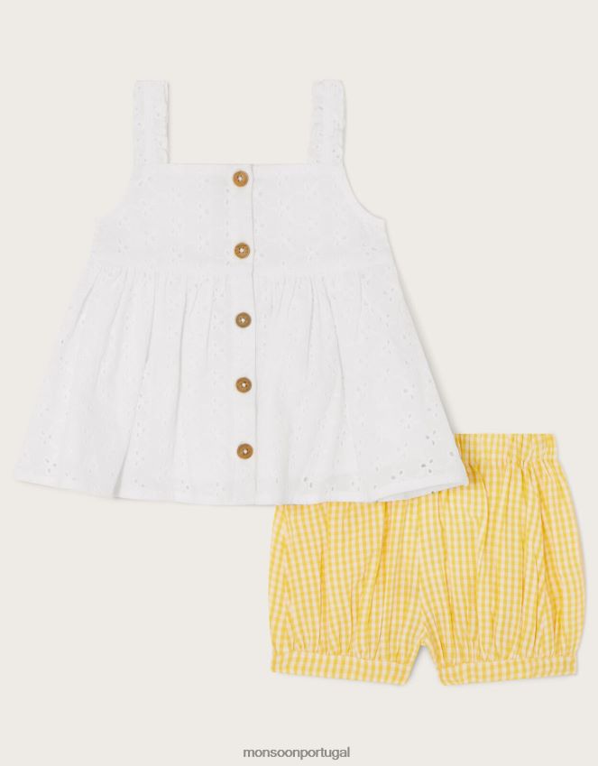 roupas conjunto de bordado para bebê Monsoon garota amarelo RPLH8F2174