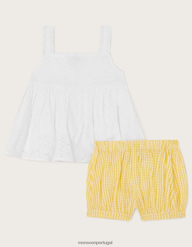 roupas conjunto de bordado para bebê Monsoon garota amarelo RPLH8F2174