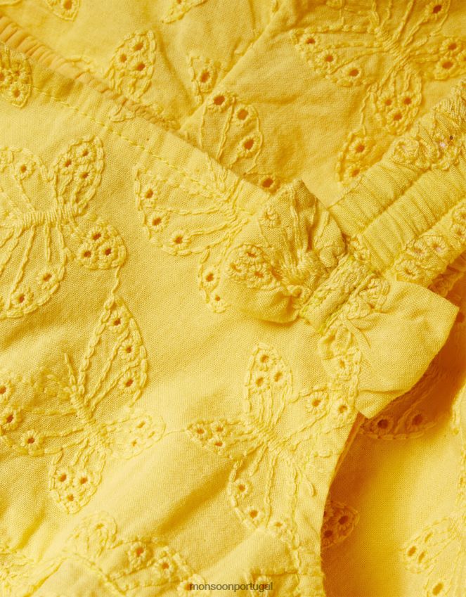roupas macacão bordado de borboleta para bebê Monsoon garota amarelo RPLH8F2161