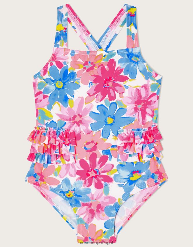 roupas maiô bebê com babados floridos ousados Monsoon garota multi RPLH8F2157
