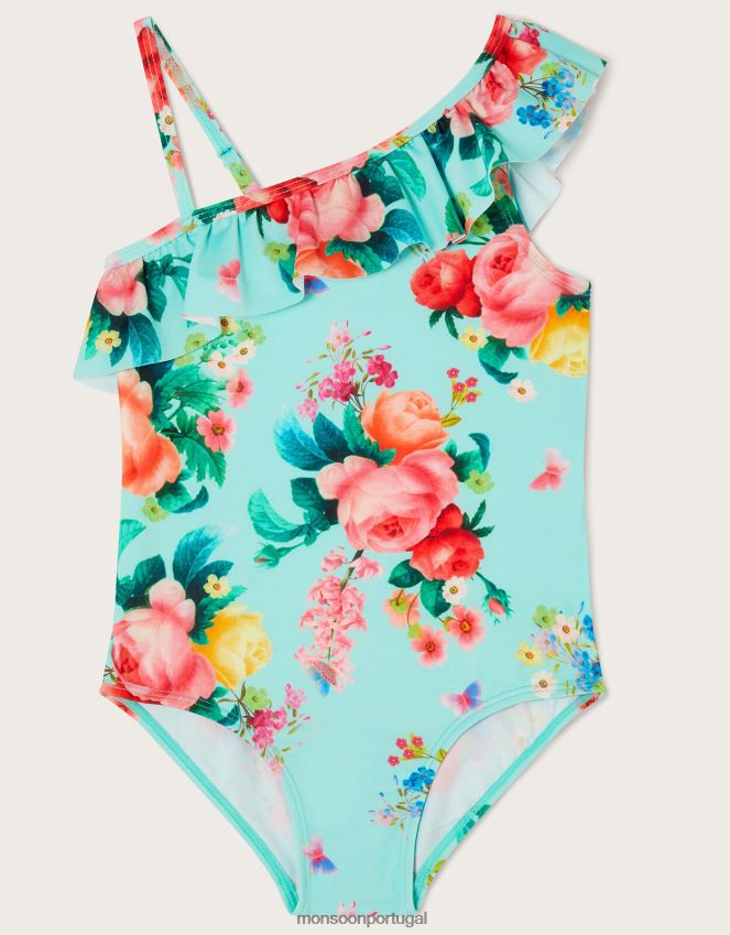 roupas maiô com babado floral Monsoon garota azul (turquesa) RPLH8F1964