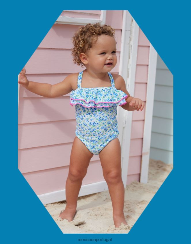 roupas sunuva bebê vintage ditsy floral maiô Monsoon crianças azul RPLH8F2170