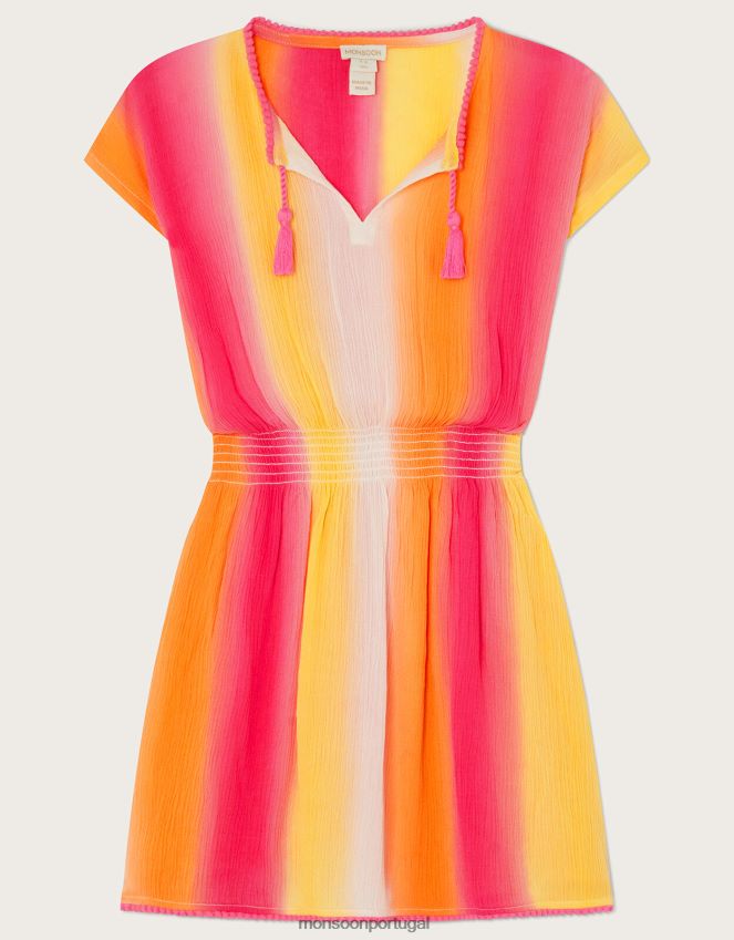 roupas vestido kaftan colorblock Monsoon garota amarelo RPLH8F1936