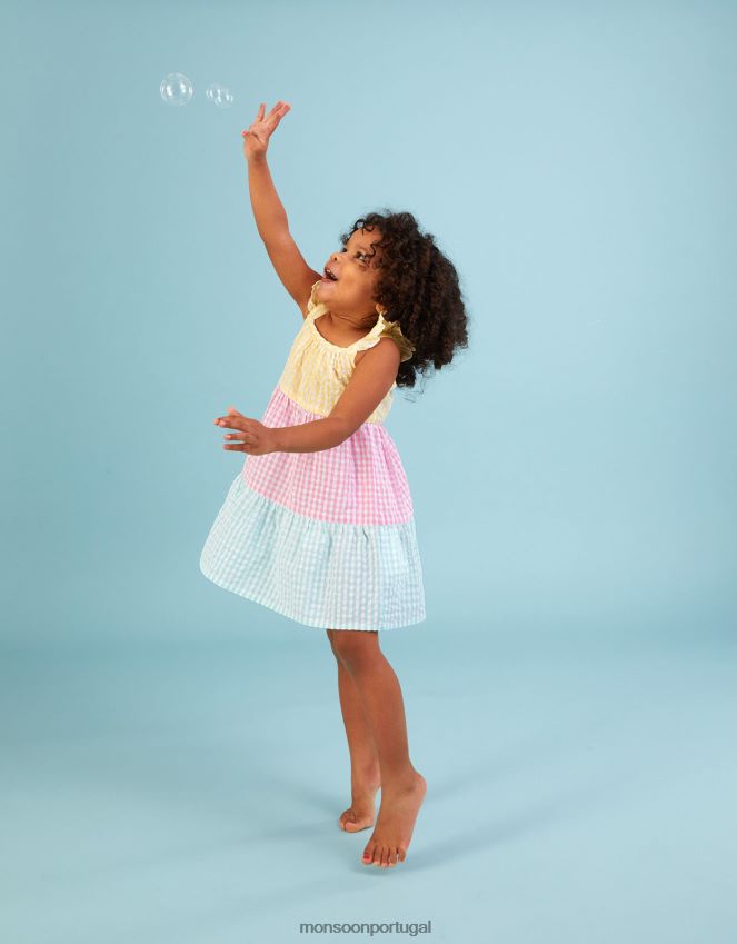roupas vestido xadrez color block para bebê Monsoon crianças multi RPLH8F2160