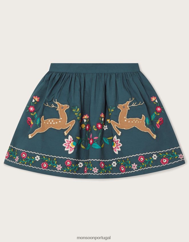 roupas saia de flores com apliques de veado Monsoon garota cerceta RPLH8F1706