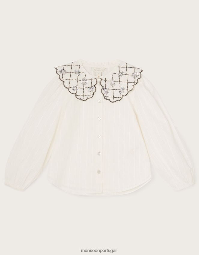 roupas blusa de gola decorada Monsoon garota marfim RPLH8F1713