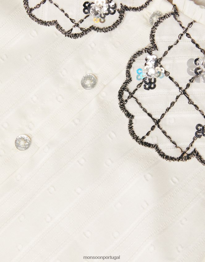 roupas blusa de gola decorada Monsoon garota marfim RPLH8F1713