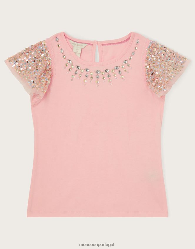 roupas blusa de manga com lantejoulas gemas Monsoon garota rosa (rosa claro) RPLH8F1599