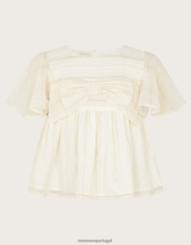 roupas blusa de tecido com laço brilhante Monsoon garota marfim RPLH8F1762