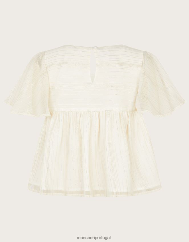 roupas blusa de tecido com laço brilhante Monsoon garota marfim RPLH8F1762